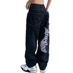 Schwarze Hip Hop Straight Leg Jeans aus Denim für Herren Größe XL 