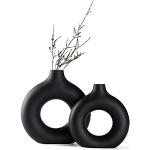 Reduzierte Schwarze Moderne Runde Bodenvasen & Vasen für Pampasgras mit Donut-Motiv matt aus Keramik 