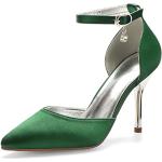 Dunkelgrüne Elegante Spitze High Heels & Stiletto-Pumps mit Riemchen aus Satin für Damen Größe 40 
