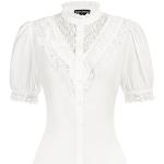Weiße Gothic Kurzärmelige Stehkragen T-Shirts mit Puffärmeln aus Spitze für Damen Größe S 