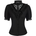 Schwarze Gothic Kurzärmelige Stehkragen T-Shirts mit Puffärmeln aus Spitze für Damen Größe S 