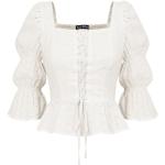 Weiße Bestickte Rüschenhemden aus Baumwolle für Damen Größe XXL 