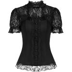 Schwarze Romantische Stehkragen Transparente Blusen & durchsichtige Blusen aus Spitze für Damen Größe XL 