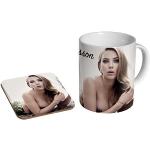 Scarlett Johansson Keramik-Kaffeetasse + Untersetzer, Geschenkset