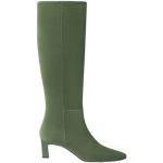 Grüne Elegante Scarosso Spitze Pfennigabsatz High-Heel Stiefel mit Reißverschluss aus Veloursleder für Damen Größe 35 mit Absatzhöhe 5cm bis 7cm 