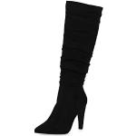 Schwarze Pfennigabsatz Slouch Stiefel aus Veloursleder leicht für Damen Größe 38 für den für den Winter 