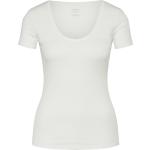 Beige Halblangärmelige Schiesser V-Ausschnitt T-Shirts aus Baumwolle für Damen Größe S 