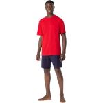 Rote Unifarbene Kurzärmelige Schiesser Essentials Rundhals-Ausschnitt Pyjamas kurz aus Baumwolle für Herren Übergrößen 