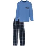 Blaue Schiesser Bio Pyjamas lang aus Baumwolle für Herren Übergrößen 