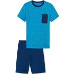 Türkise Schiesser Aqua Kurze Kinderschlafanzüge aus Baumwolle für Jungen Größe 176 