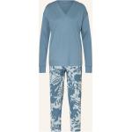 Hellblaue Schiesser Pyjamas lang für Damen Größe S 