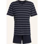 Dunkelblaue Gestreifte Schiesser Selected Premium Pyjamas kurz aus Jersey für Herren Größe XL 