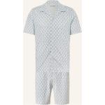 Blaue Melierte Schiesser Pyjamas kurz aus Baumwolle für Herren Größe XL 