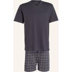Anthrazitfarbene Schiesser V-Ausschnitt Pyjamas kurz aus Jersey für Herren Übergrößen 