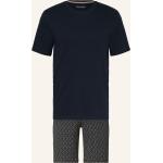 Dunkelblaue Kurzärmelige Schiesser Interlock Pyjamas kurz aus Baumwolle für Herren Übergrößen 