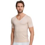 Beige Kurzärmelige Schiesser Interlock V-Ausschnitt T-Shirts aus Baumwolle enganliegend für Herren 