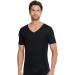 Schwarze Kurzärmelige Schiesser Interlock V-Ausschnitt T-Shirts aus Baumwolle enganliegend für Herren 