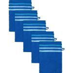 Royalblaue Gestreifte Schiesser Waschhandschuhe mit Skyline-Motiv aus Frottee 5-teilig 