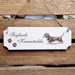 Schild Hund « Dackel » Türschild mit persönlicher Wunschgravur und Motiv - Größe ca. 20 x 6,7 x 0,5 cm - Shabby Dekoration Namensschild Name - Hunde Teckel