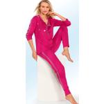 Fuchsiafarbene Sterne bader Oeko-Tex Pyjamas lang mit Galonstreifen aus Baumwolle für Damen Größe XXL 