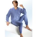Blaue bader Pyjamas lang aus Baumwolle für Herren Übergrößen 