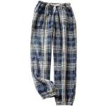 Marineblaue Karo Pyjamahosen lang aus Flanell für Damen Größe M für den für den Winter 