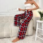 Reduzierte Rote Karo SheIn Pyjamahosen lang für Damen Größe XL 