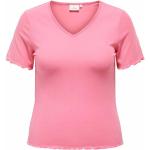 Rosa Sexy Langärmelige ONLY V-Ausschnitt T-Shirts für Damen Große Größen für den für den Sommer 