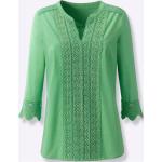 Grüne 3/4-ärmelige Transparente Blusen & durchsichtige Blusen durchsichtig aus Baumwolle für Damen 