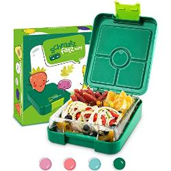 schmatzfatz Easy Bento Lunchbox für Kinder, BPA-frei, Lunchbox mit 4 Fächern, leicht zu öffnen und zu reinigen, ideal für Schule, Sport und Kindergarten (Grün)