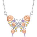 Rosa Blumenmuster Edelsteinketten mit Insekten-Motiv aus Kristall mit Zirkon für Damen 