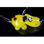 Schnüffelnder Hund - Miniatur Figur aus Glas Gelb Schwarz Gepunktet - Glasfigur Gelber Hund Mini Schnüffelnd - Glastier Sonnen Deko Setzkasten Vitrine