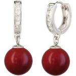 Rote Elegante Perlenohrringe aus Silber für Damen 