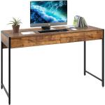 Schreibtisch mit Metallgestell, Computertisch, Konsolentisch mit 2 Schubladen, Einfacher Aufbau, Industrie-Design, Vintage (Braun) - Goplus