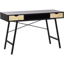 Schreibtisch schwarz / heller Holzfarbton 120 x 48 cm 2 Schubladen Clarita
