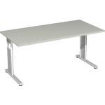Schreibtisch, BxTxH 1600x800x680-820 mm, höhenverstellbar, Platte lichtgrau, C-Fuß-Gestell silber