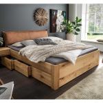 Braune Moderne Life Meubles Rechteckige Betten mit Bettkasten geölt aus Massivholz mit Stauraum 160x200 Breite 150-200cm, Höhe 50-100cm, Tiefe 200-250cm 