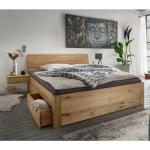 Braune Moderne Life Meubles Rechteckige Betten mit Bettkasten geölt aus Massivholz mit Stauraum 160x200 