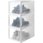 Schuhbox 3er Set, stapelbarer Schuhorganizer, Kunststoffbox mit durchsichtiger Tür, Schuhaufbewahrung 37 x26 x 20 cm, für Schuhe bis Größe 48, Weiß