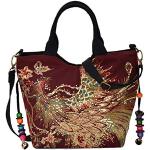 Canavas Schulter-Handtaschen für Damen, ethnische Reise-/Bohemian-Taschen, Tote mit glitzernden Pailletten, Phoenix-Stickerei, Rot/Ausflug, einfarbig (Getaway Solids), Medium