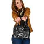 Schwarze Alice im Wunderland Grinsekatze Vegane Lederhandtaschen aus Leder für Damen 