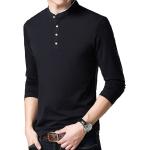 Schwarze Unifarbene Langärmelige Stehkragen Langarm-Poloshirts mit Knopf aus Baumwolle für Herren für Partys für den für den Herbst 