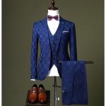 Royalblaue Karo Hochzeitsanzüge mit Knopf für Herren 3-teilig für den Herbst 
