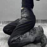 Schwarze Gothic High Waist Jeans mit Reißverschluss aus Denim für Damen Größe XXL für den für den Herbst 