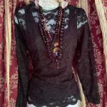 Schwarze Gothic Festliche Blusen mit Halloween-Motiv mit Puffärmeln aus Spitze für Damen Größe M 