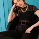 Schwarze Casual Kurzärmelige Transparente Blusen & durchsichtige Blusen durchsichtig Cropped für Damen für den für den Sommer 