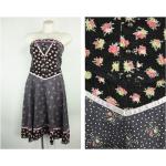 Schwarze Blumenmuster Vintage Sommerkleider mit Reißverschluss aus Baumwolle für Damen für den für den Sommer 
