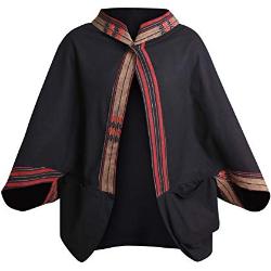 Schwarzes Jackchen im Poncho Look mit Kapuze und Naga Bergstamm Verzierung, One Size