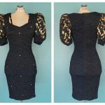 Schwarze Vintage Herzförmige Bandage-Kleider & Bodycon-Kleider mit Puffärmeln aus Polyester enganliegend für Damen Größe S 