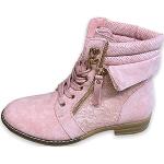 SDS Damen Stiefeletten Schnürer Boots - Stiefel mit Reißverschluss - Schnürstiefeletten Women Herbst Frühling Spitzen-Optik - W160 Rosa Größe 40